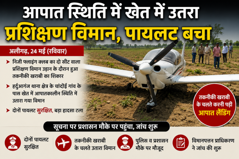 अलीगढ़ में बड़ा हादसा टला, खेत में उतरा प्रशिक्षण विमान