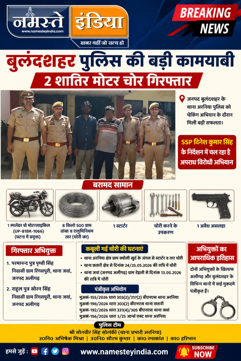 बुलंदशहर पुलिस की बड़ी कार्रवाई, 2 शातिर मोटर चोर गिरफ्तार